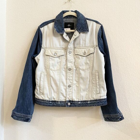 New 7 For All Mankind Inside Out Trucker Jean Jacket Vintage Blue SZ Small - Picture 1 of 11
